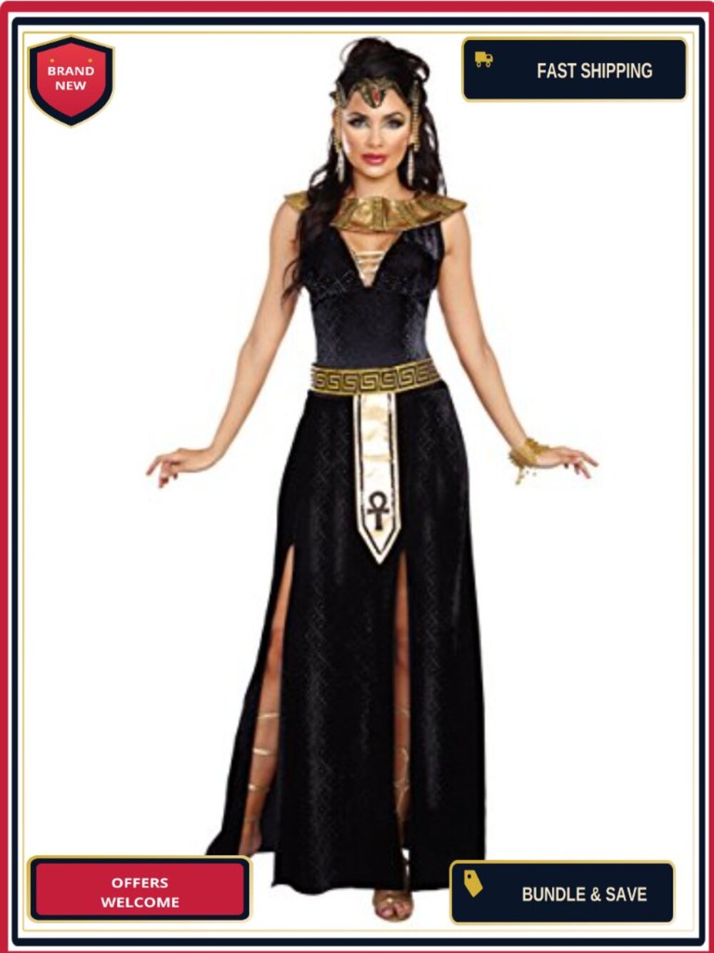 Cleopatra Costume Velvet Gown with Sequined Collar and Belt